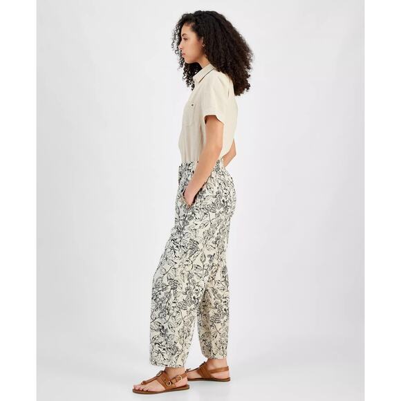 Tommy Hilfiger Women's Butterfly High-Rise Tie-Waist Pants in Beige - Picture 3 of 3